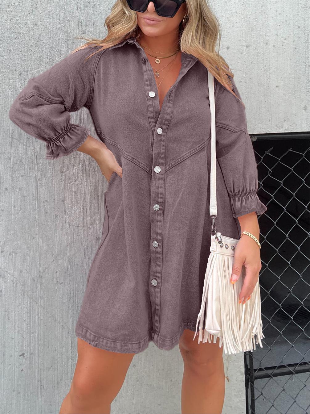 Galilea - Rochie Midi din Denim cu Guler Întors Chic