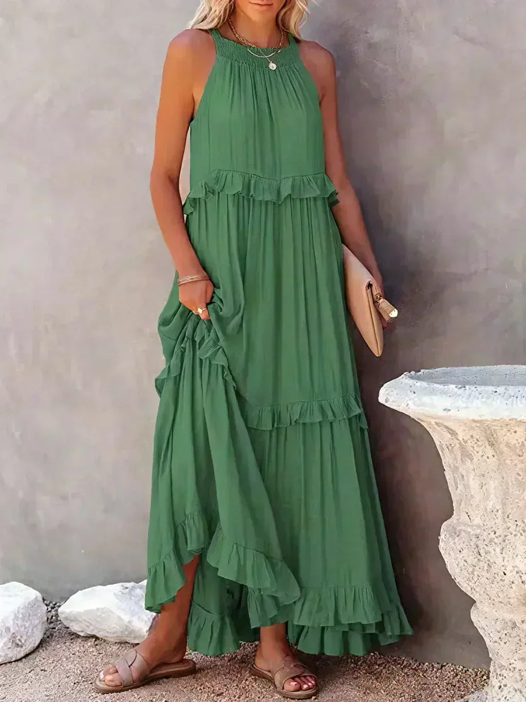 Landry - Rochie fără mâneci cu volane elegante