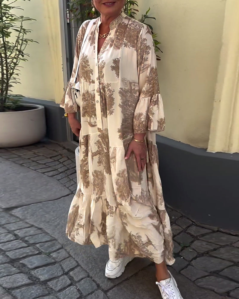 Giavanna - Rochie lungă imprimată cu mâneci evazate casual