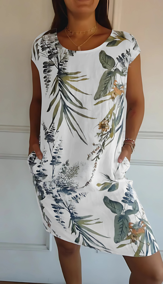 Iris - Rochie imprimată casual, de lungime până la genunchi, cu croială lejeră