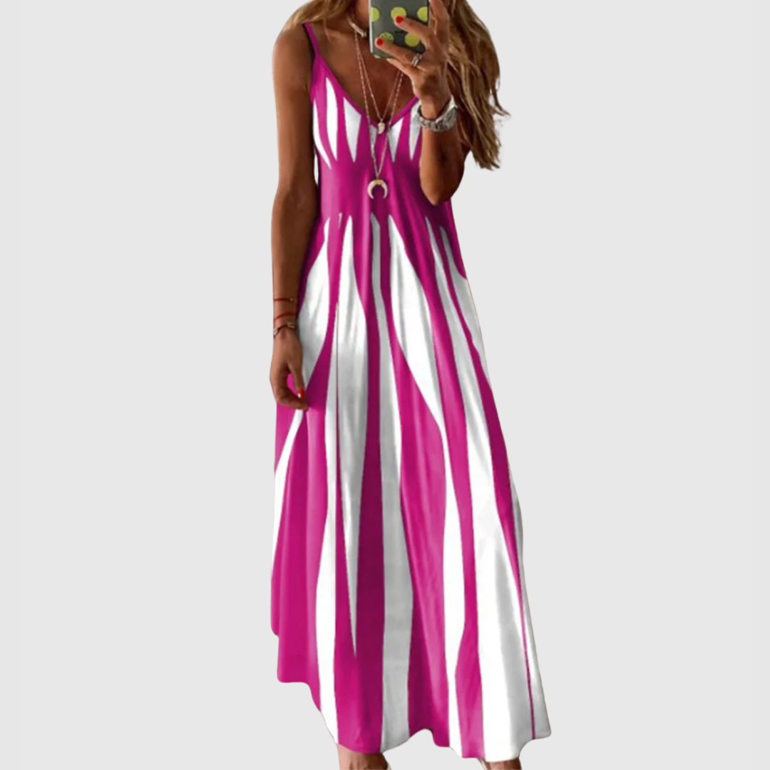 Ariella - Rochie Maxi Chic fără Mâneci cu Dungi