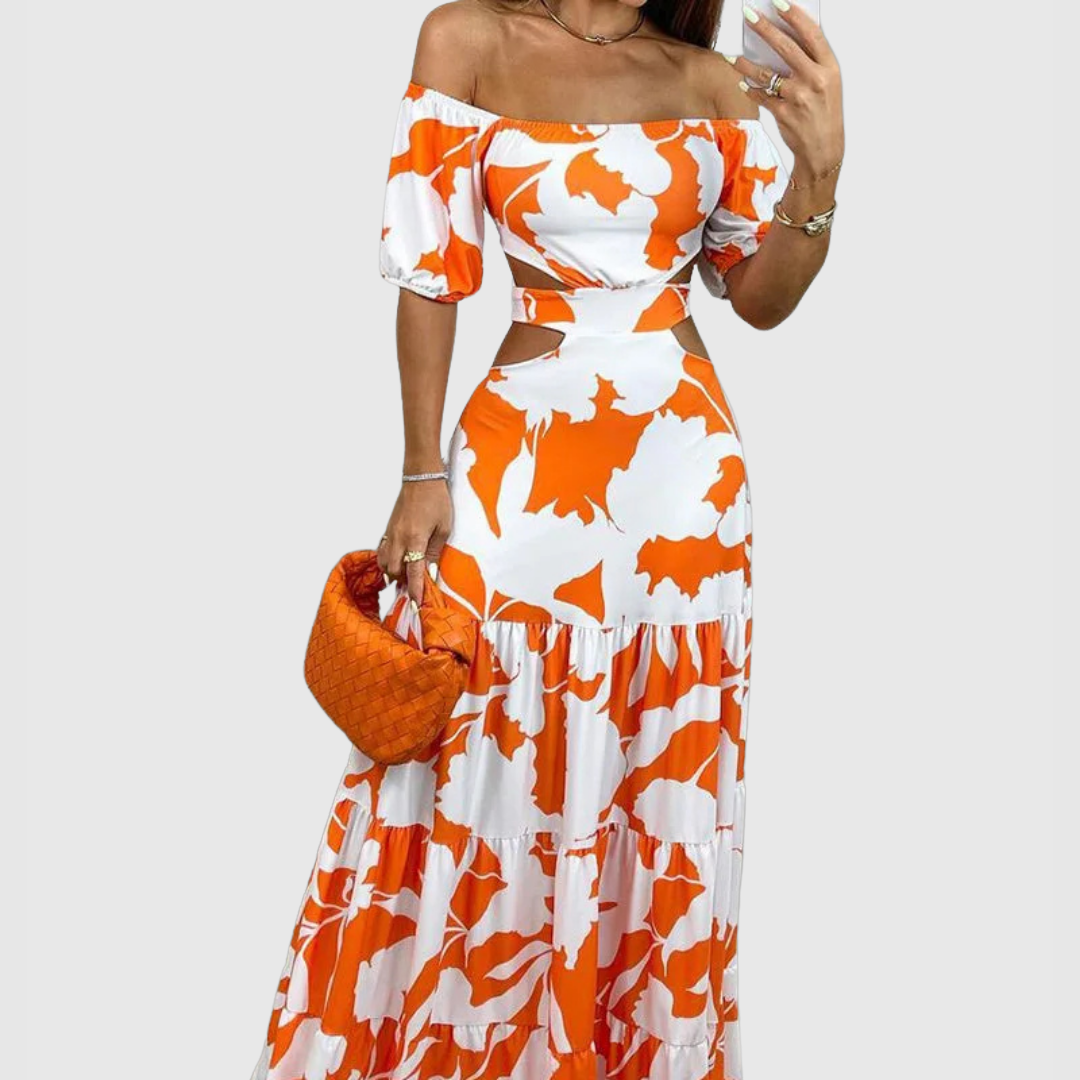 Arden - Rochie Midi Elegantă cu Decupaje din Material cu Textură Neregulată