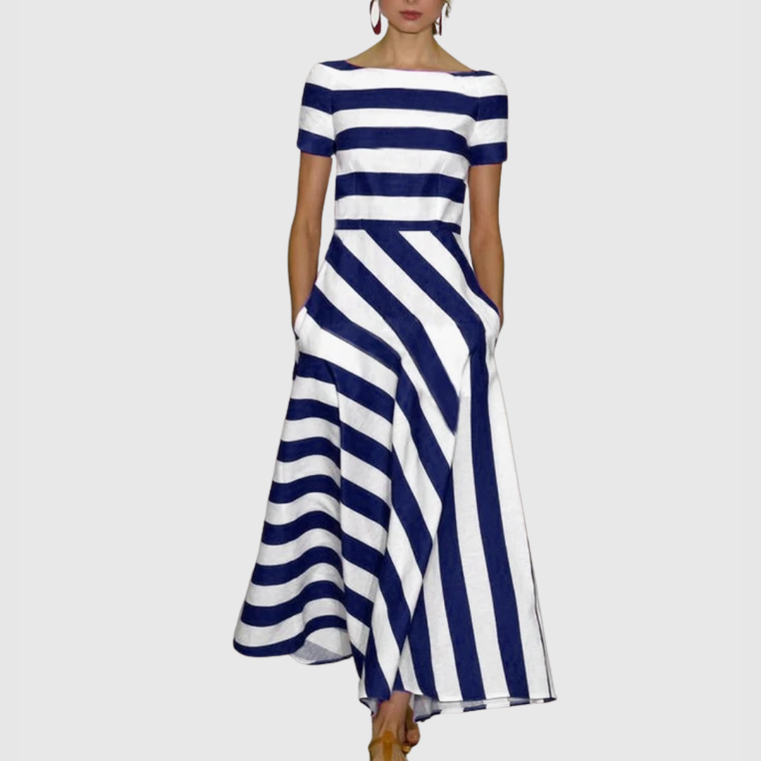 Madeline - Rochie Maxi cu Dungi și Umeri Decupați Vonda