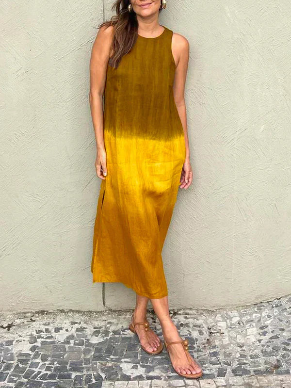 Briar - Rochie lungă din bumbac și in, cu fante laterale, casual