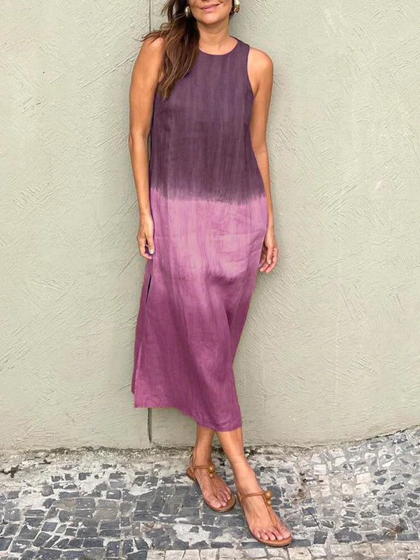 Briar - Rochie lungă din bumbac și in, cu fante laterale, casual