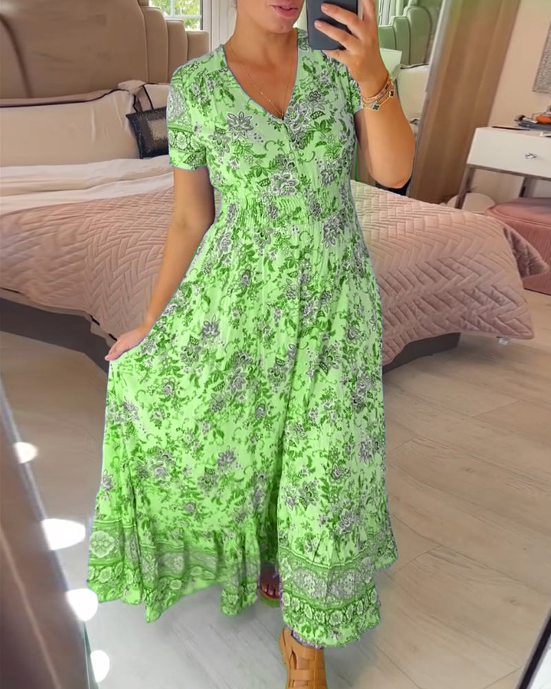 Ellie - Rochie Elegantă cu Flori și Decolteu în V