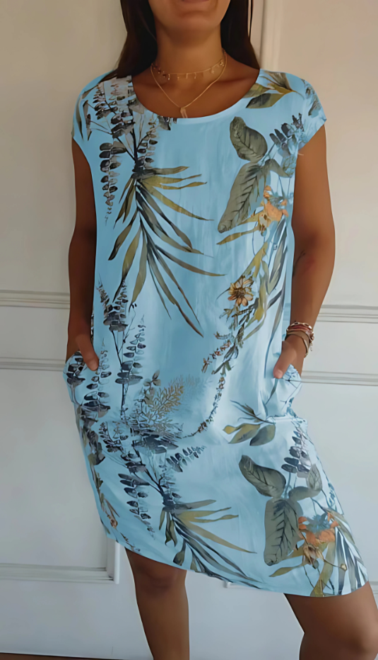 Iris - Rochie imprimată casual, de lungime până la genunchi, cu croială lejeră
