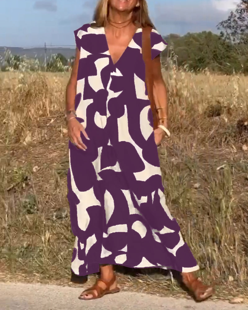 Elowen - Rochie fără mâneci cu imprimeu geometric neregulat