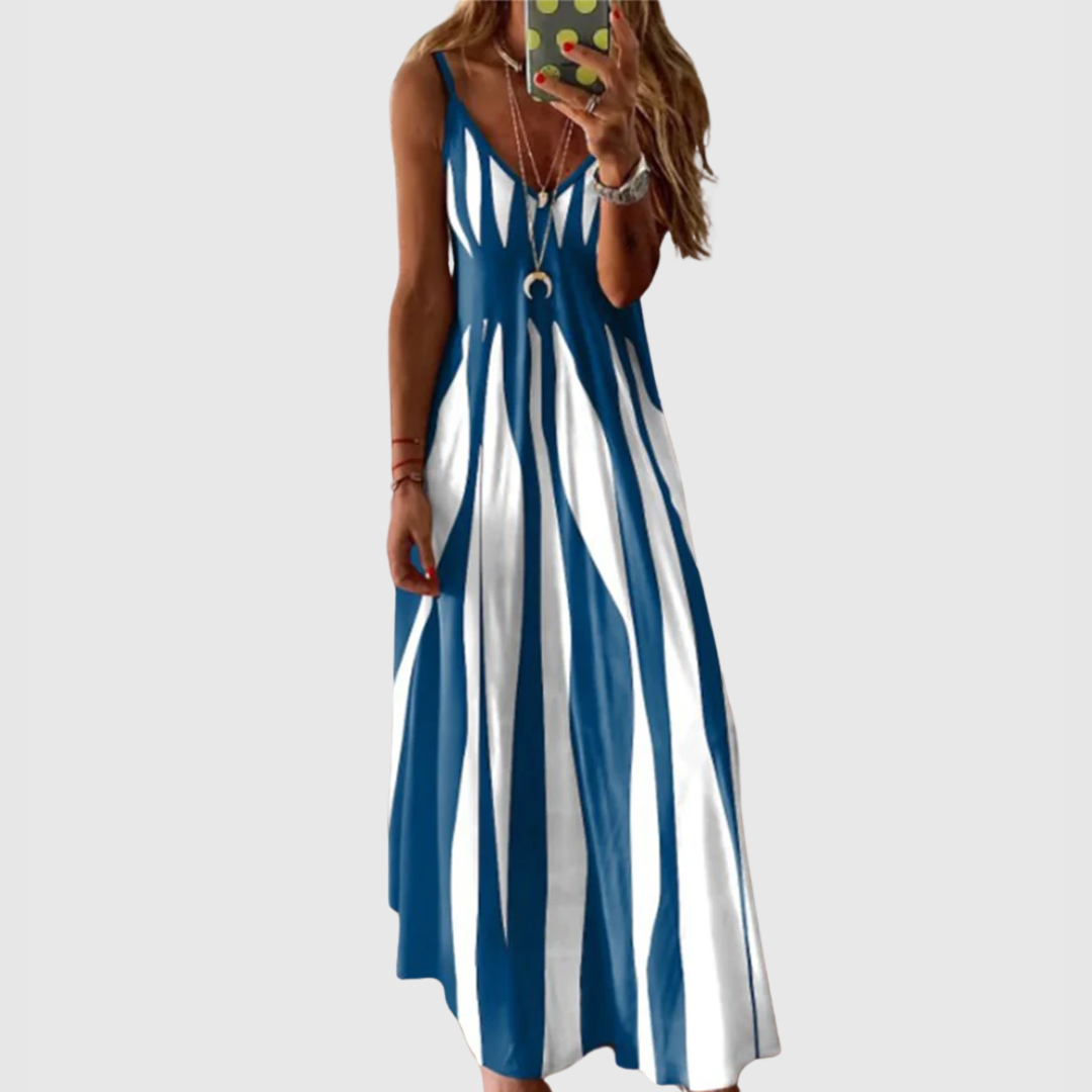 Ariella - Rochie Maxi fără Mâneci cu Dungi Chic