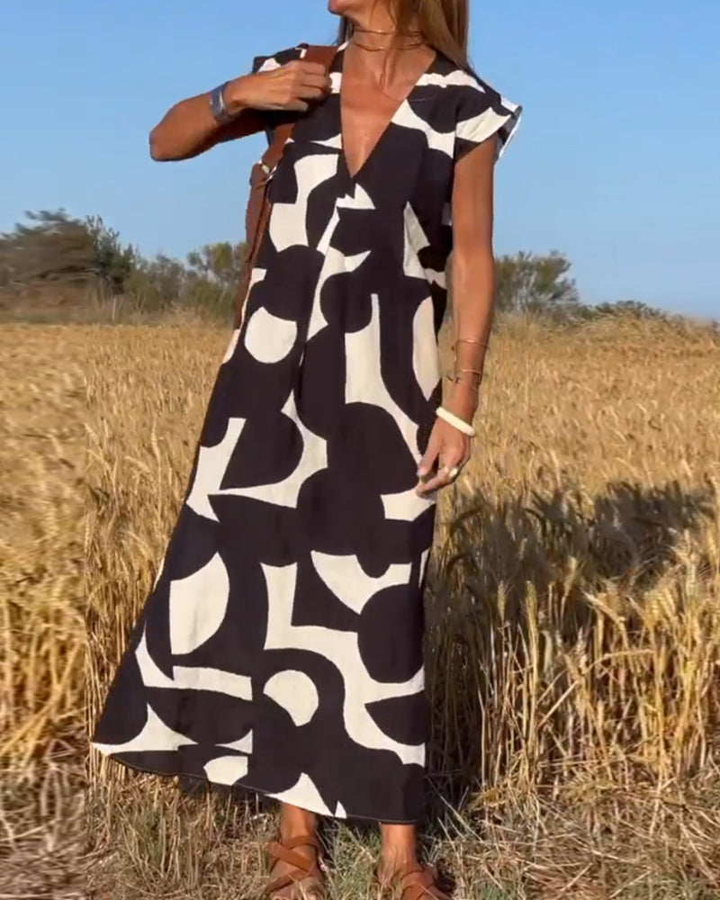 Elowen - Rochie fără mâneci cu imprimeu geometric neregulat