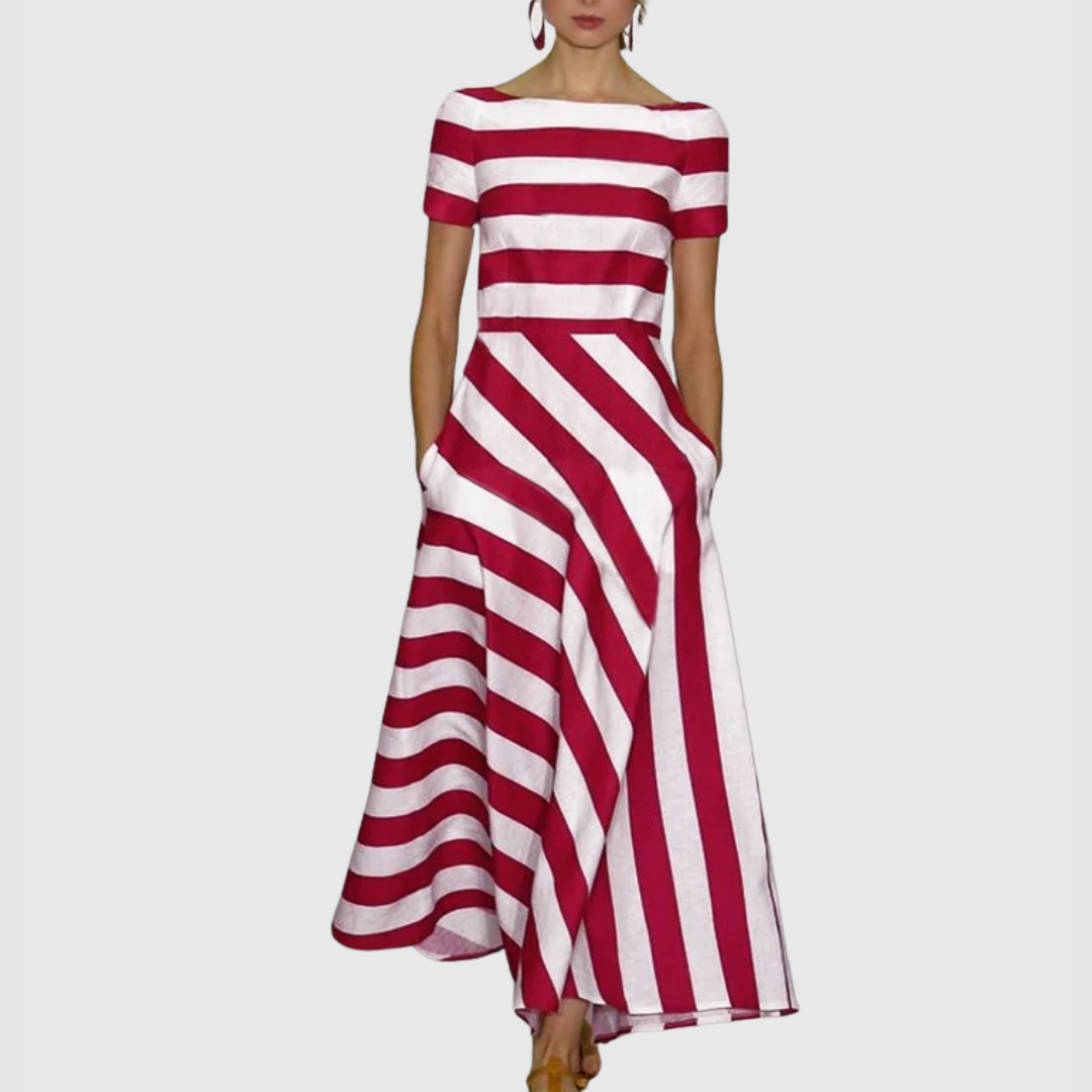 Madeline - Rochie Maxi Stripe Off-Shoulder Vonda