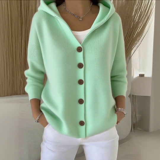 Cardigan damă din bumbac – uni, comod, casual, mânecă lungă (cu glugă)