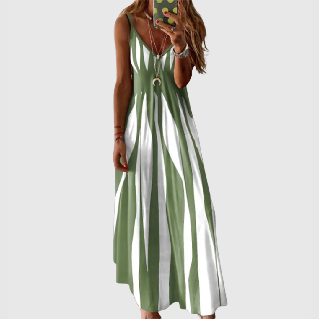 Ariella - Rochie Maxi fără Mâneci cu Dungi Chic