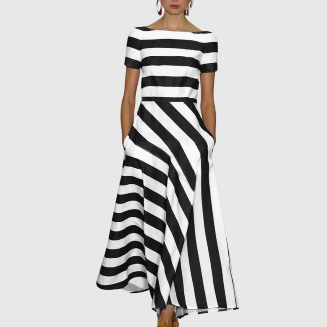 Madeline - Rochie Maxi cu Dungi și Umeri Decupați Vonda