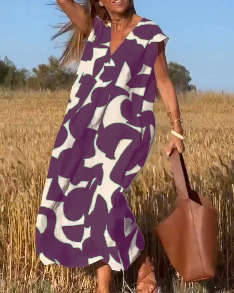 Elowen - Rochie fără mâneci cu imprimeu geometric neregulat