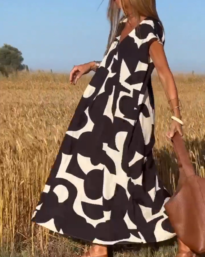 Elowen - Rochie fără mâneci cu imprimeu geometric neregulat
