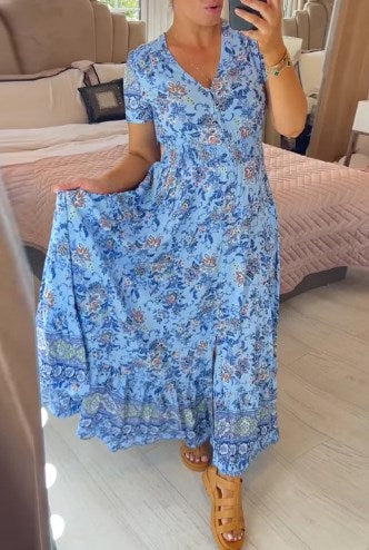 Ellie - Rochie Elegantă cu Flori și Decolteu în V