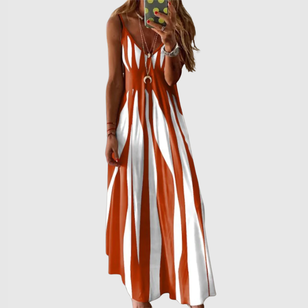 Ariella - Rochie Maxi Chic fără Mâneci cu Dungi