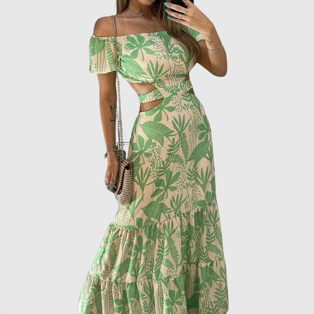 Arden - Rochie Midi Elegantă cu Decupaje din Material cu Textură Neregulată