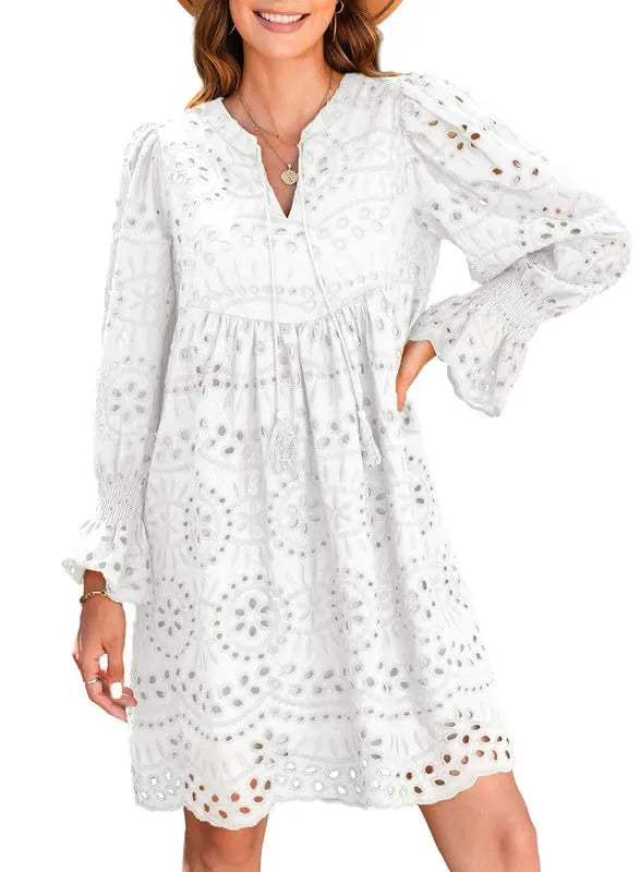 Kirelle - Rochie cu Fustă V-Neck Respirabilă
