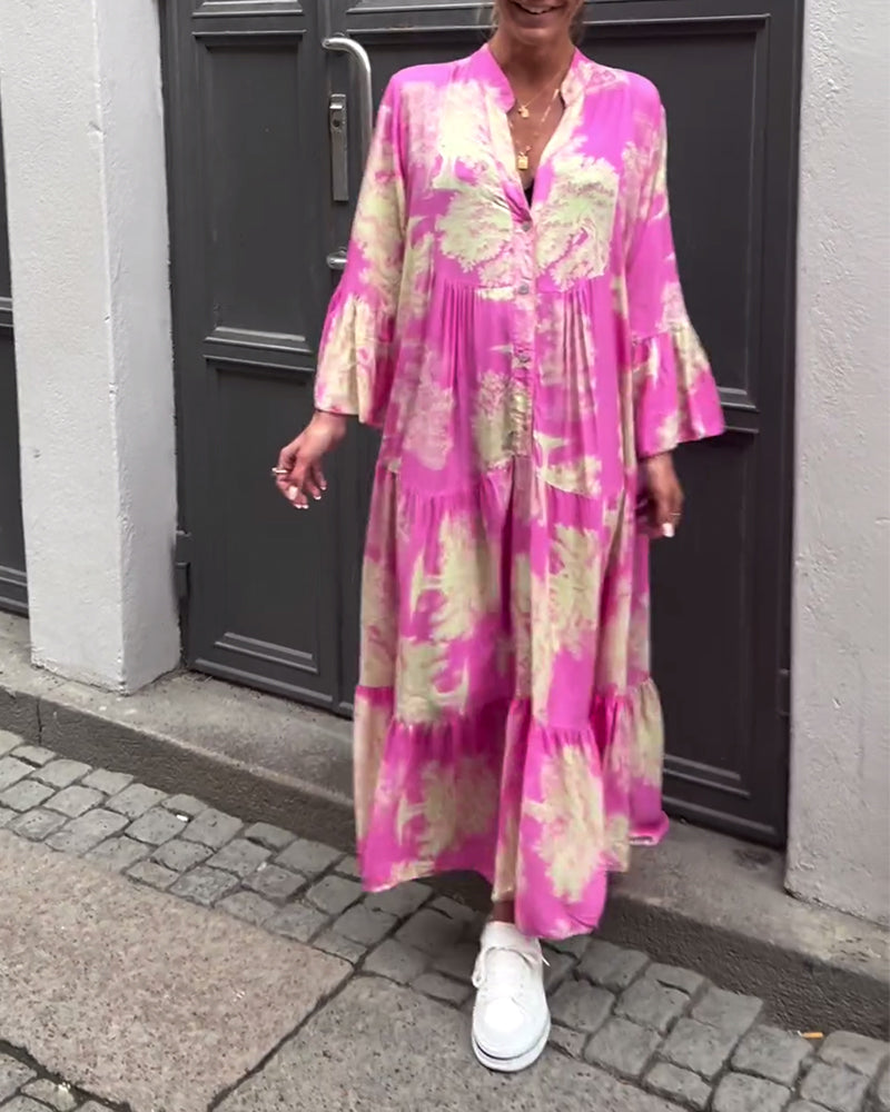 Giavanna - Rochie lungă imprimată cu mâneci evazate casual