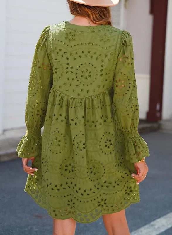 Kirelle - Rochie cu fustă V-neck respirabilă