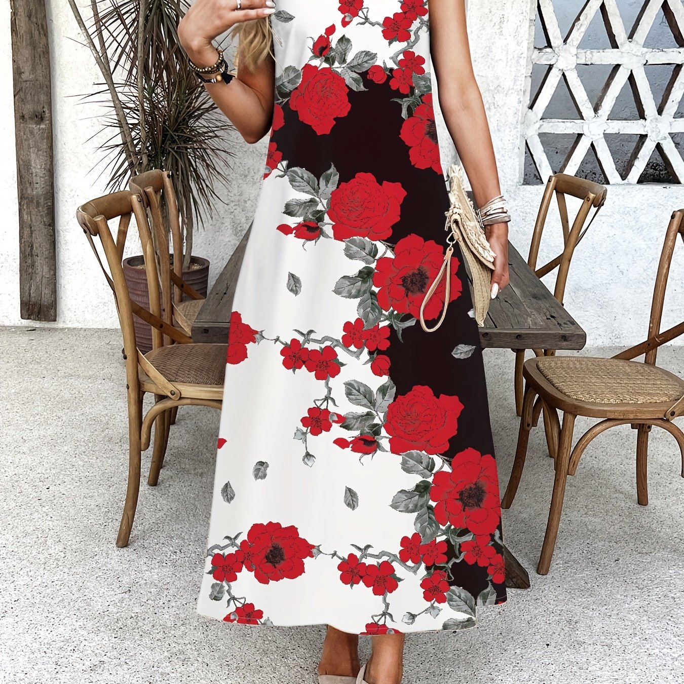 Indigo - Rochie Maxi Florală V-Neck Boho Chic