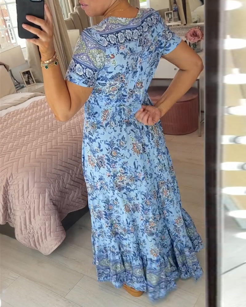 Ellie - Rochie Elegantă cu Flori și Decolteu în V