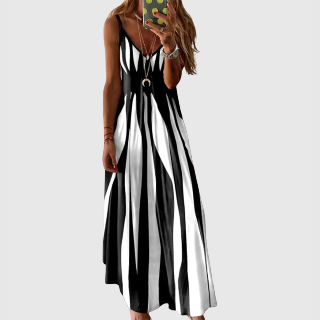 Ariella - Rochie Maxi Chic fără Mâneci cu Dungi