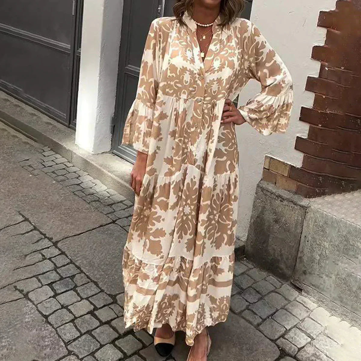 Ophelia - Rochie Maxi Boho cu Mâneci Evazate