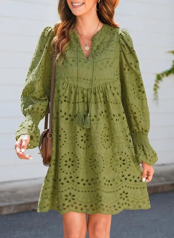 Kirelle - Rochie cu Fustă V-Neck Respirabilă
