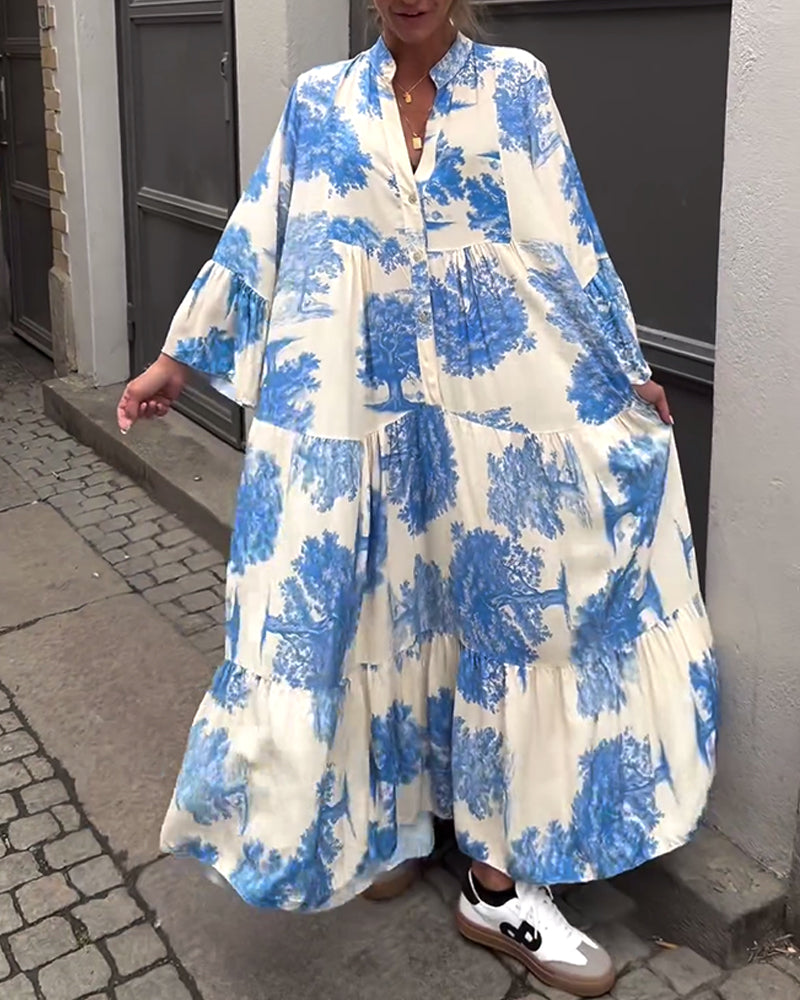 Giavanna - Rochie lungă imprimată cu mâneci evazate casual