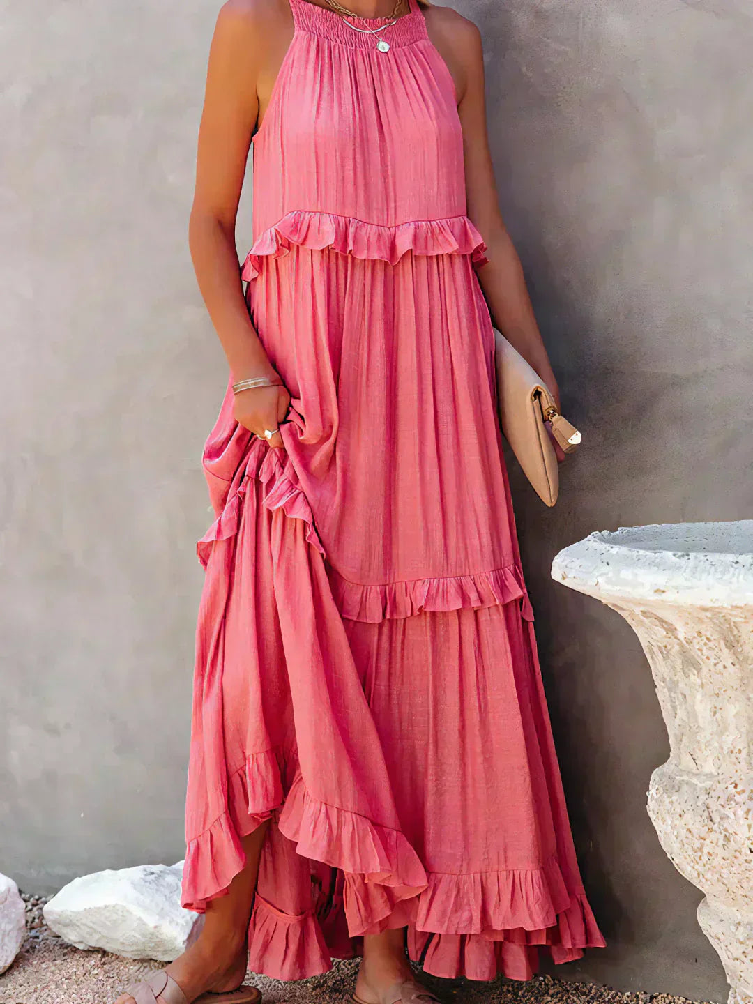 Landry - Rochie fără mâneci cu volane elegante