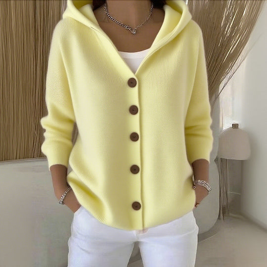 Cardigan damă din bumbac – uni, comod, casual, mânecă lungă (cu glugă)