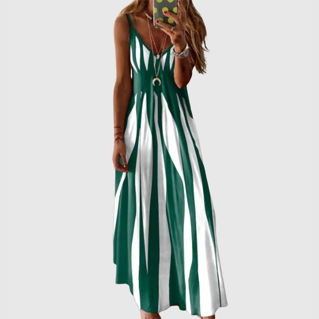 Ariella - Rochie Maxi fără Mâneci cu Dungi Chic