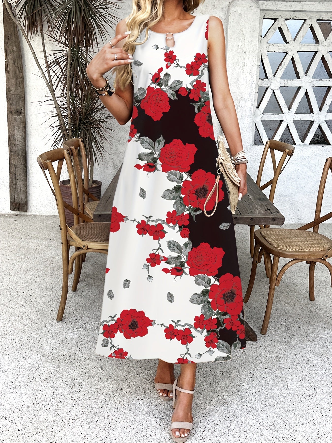 Indigo - Rochie Maxi Florală V-Neck Boho Chic