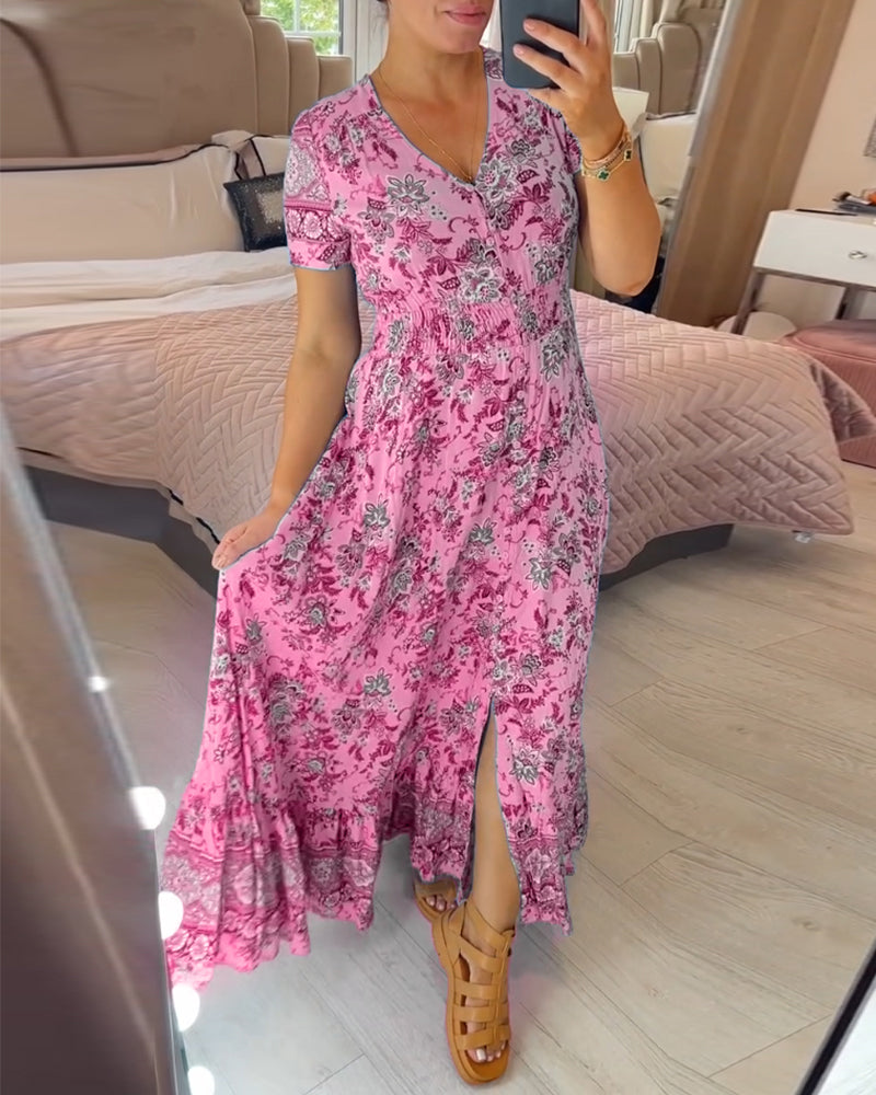 Ellie - Rochie Elegantă cu Flori și Decolteu în V