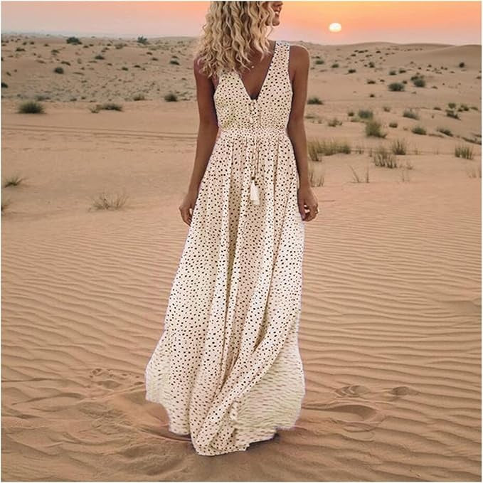 Noa - Eleganță Boemă Rochie Maxi cu Decolteu în V și Puncte