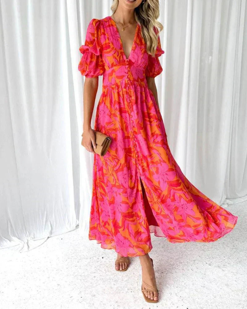 Elora – Rochie de Damă Elegantă Lungă cu Model Floral