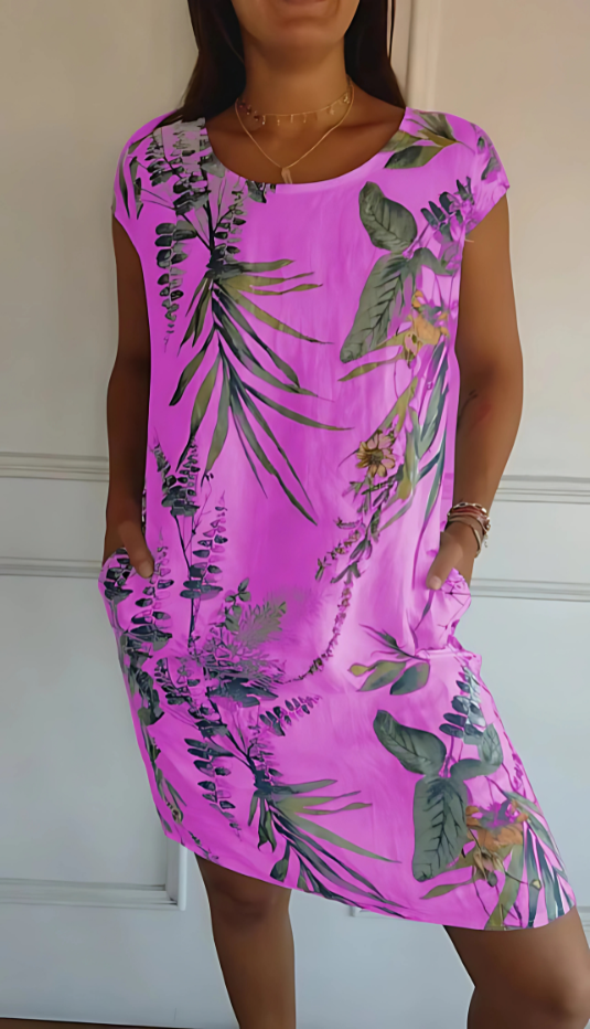 Iris - Rochie casual cu croi lejer, până la genunchi, imprimată