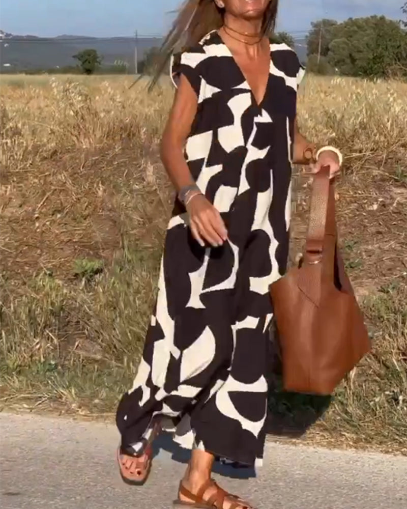 Elowen - Rochie fără mâneci cu imprimeu geometric neregulat