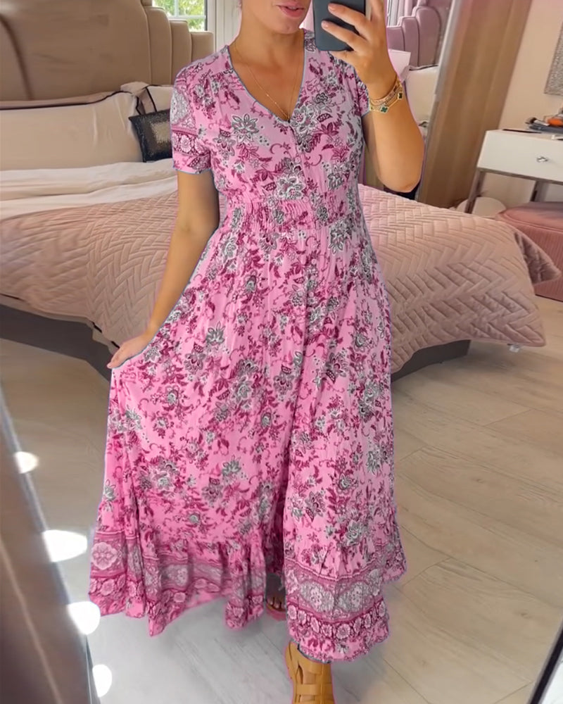 Ellie - Rochie Elegantă cu Flori și Decolteu în V