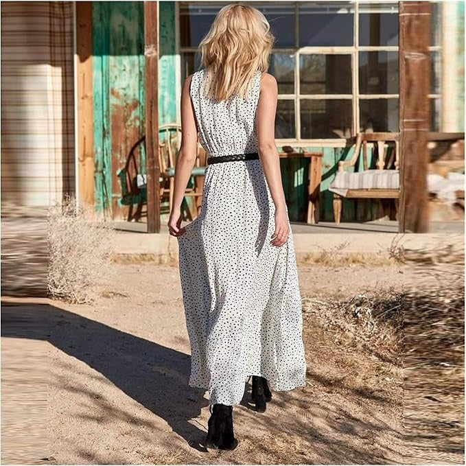 Noa - Eleganță Boemă Rochie Maxi cu Decolteu în V și Puncte