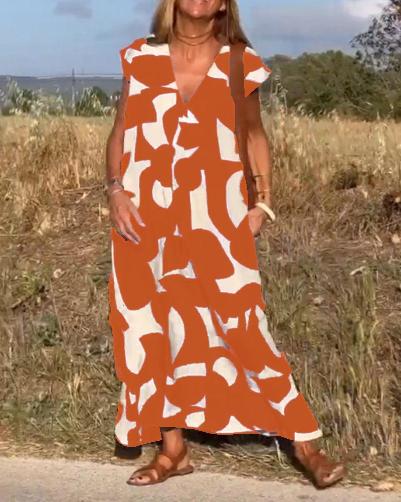 Elowen - Rochie fără mâneci cu imprimeu geometric neregulat