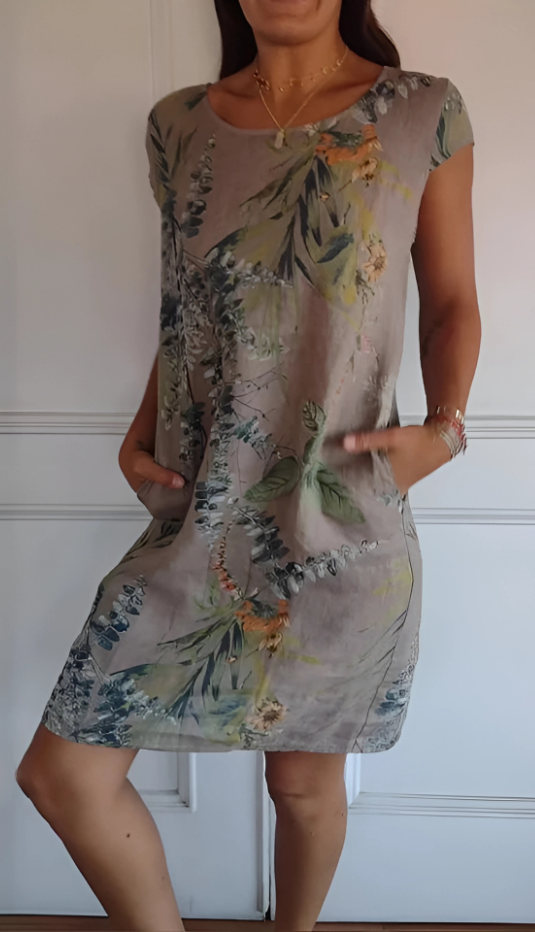 Iris - Rochie casual cu croi lejer, până la genunchi, imprimată