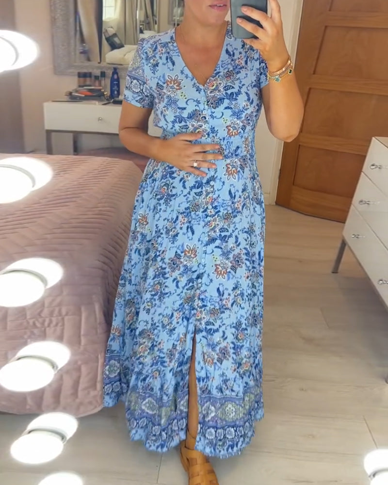 Ellie - Rochie Elegantă cu Flori și Decolteu în V