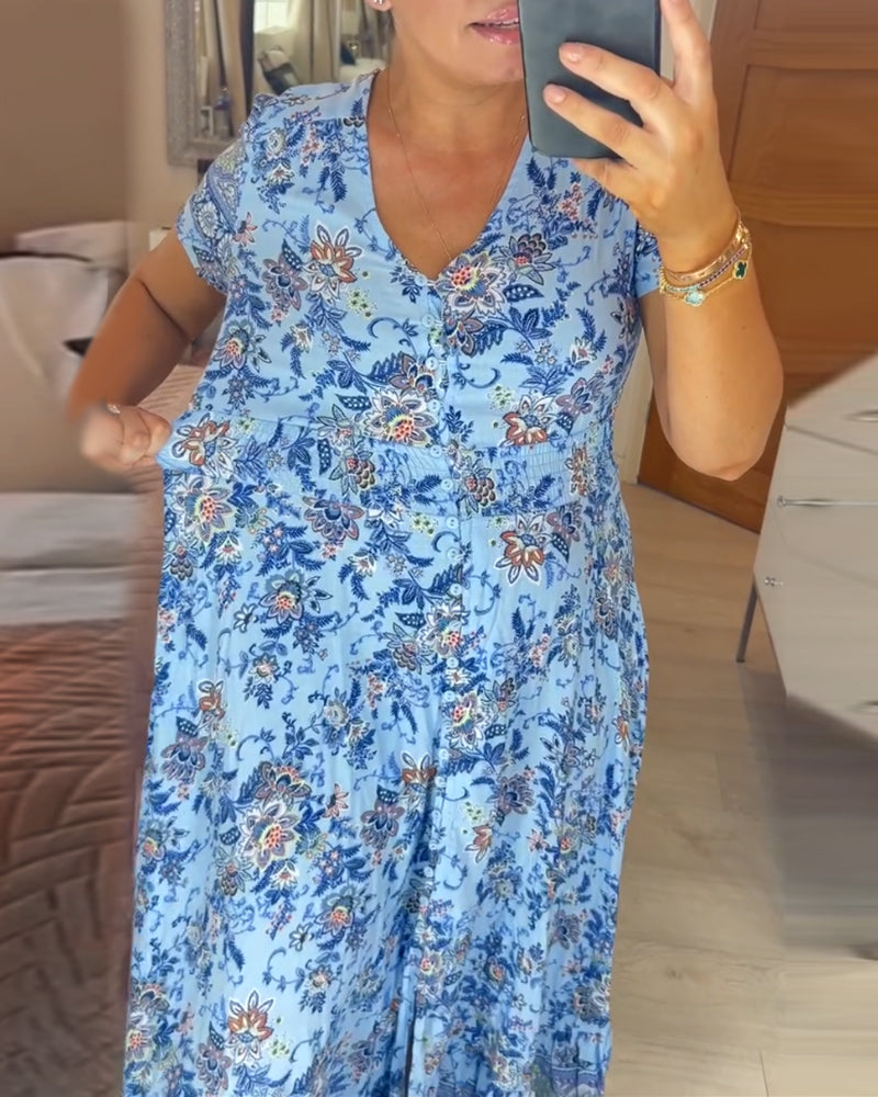 Ellie - Rochie Elegantă cu Flori și Decolteu în V