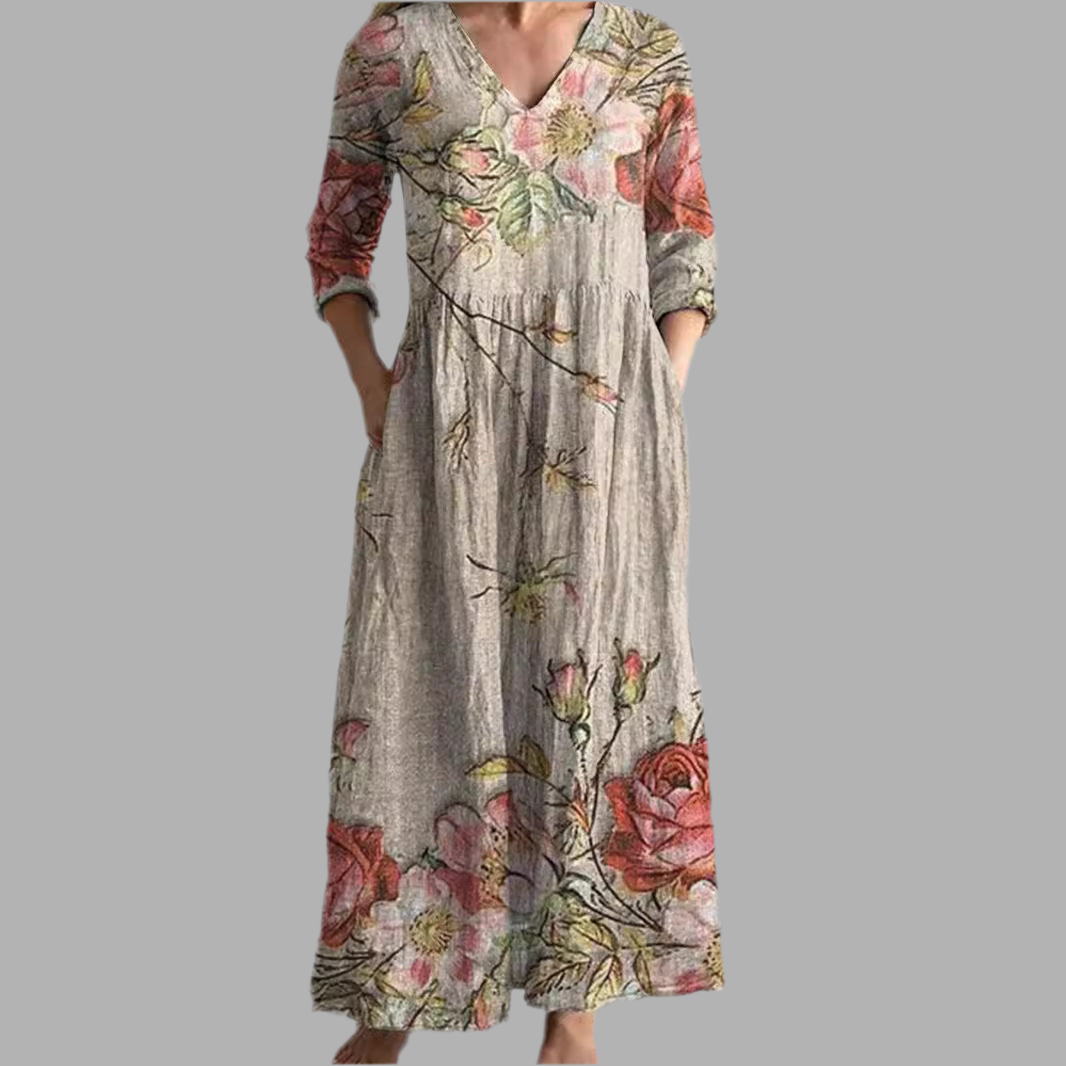 Ais | Rochie de vară din in și bumbac cu model floral