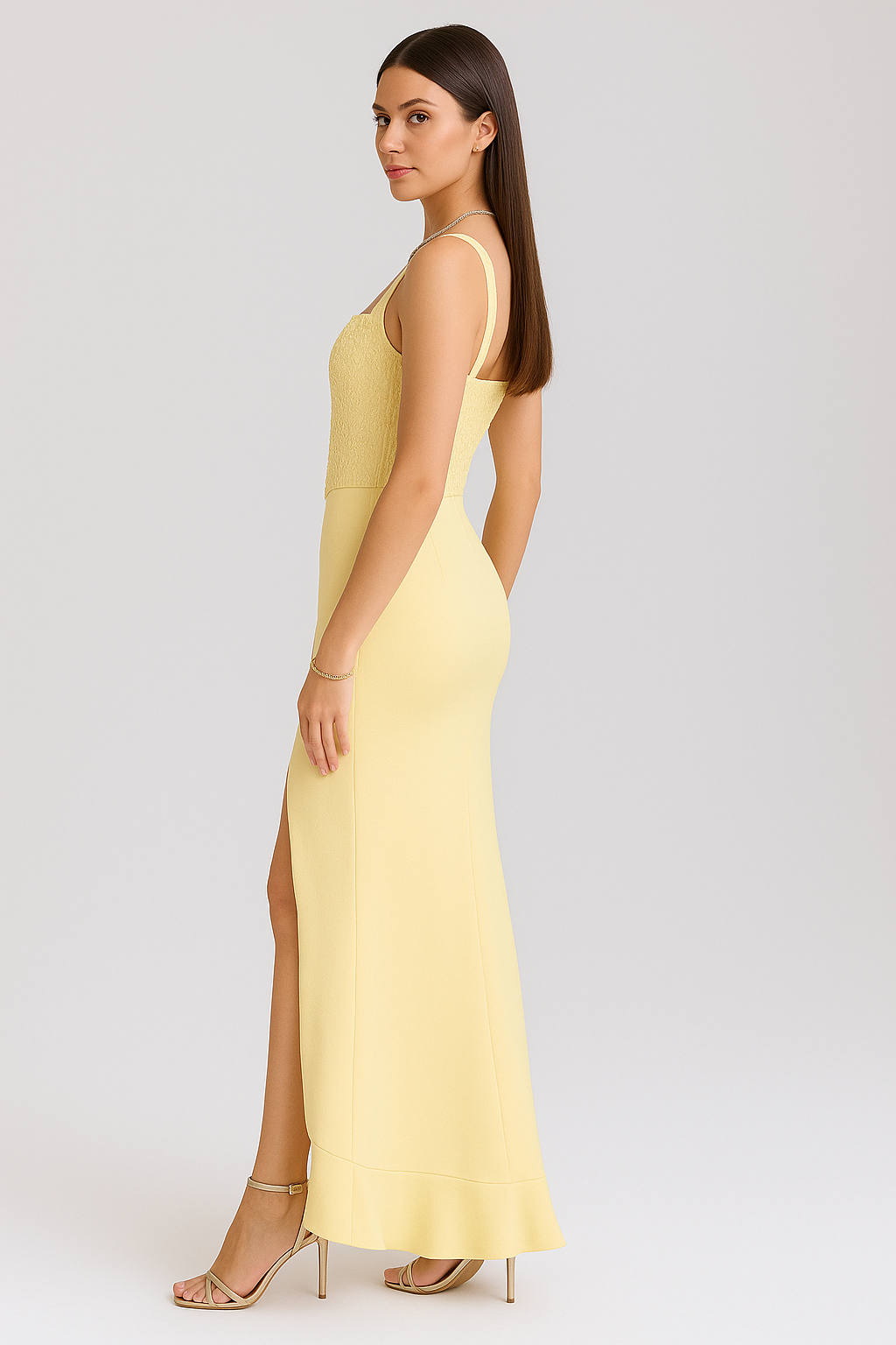 Bella – Rochie Midi de Damă din Satin cu Corset și Volane