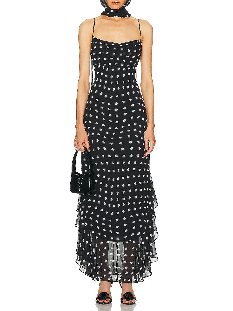 Rochia Vivienne Dots Ruffle Maxi